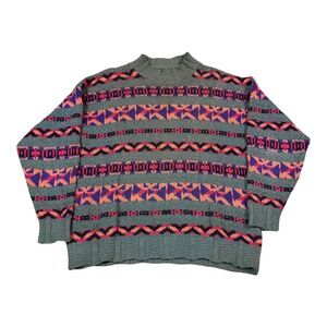 Vintage 90s The Lodge Multicolor Geometric Patterned‎ Sweater Men's Medium FLAW